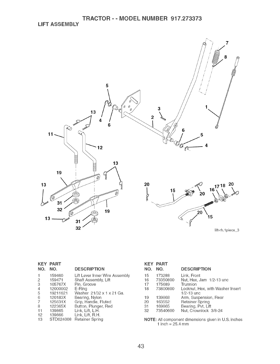 Lift assembly | Craftsman 917.273373 User Manual | Page 43 / 56