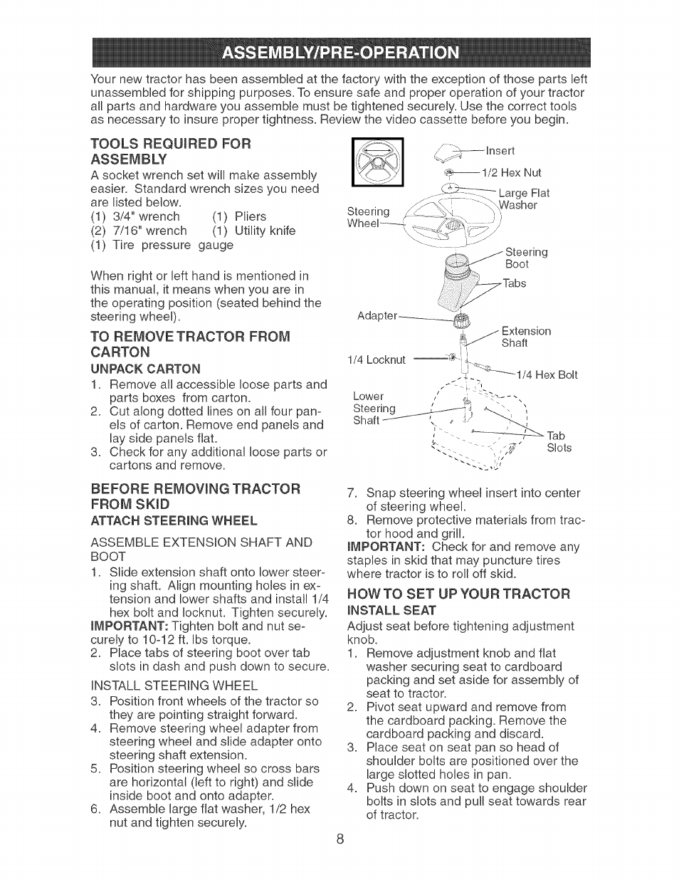 Assembly/pre-operatio | Craftsman 917.273373 User Manual | Page 8 / 56