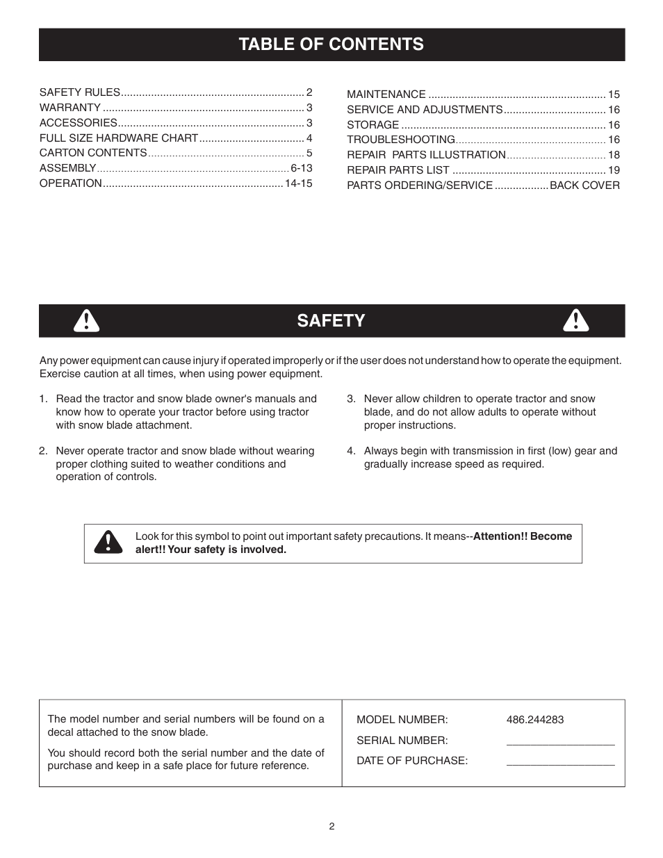 Craftsman 486.244283 User Manual | Page 2 / 20