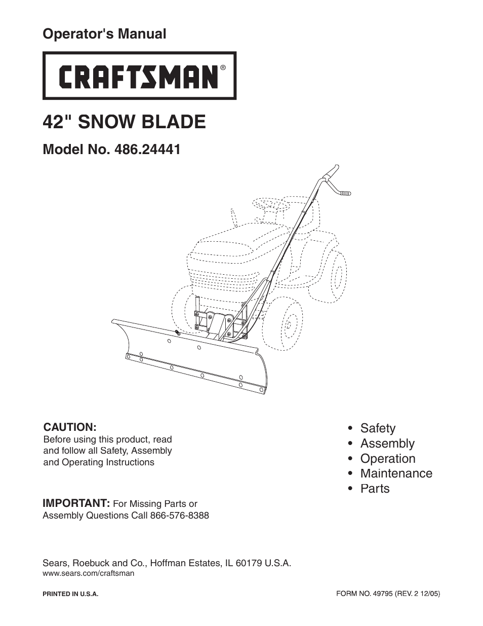 Craftsman SNOW BLADE 486.24441 User Manual | 20 pages