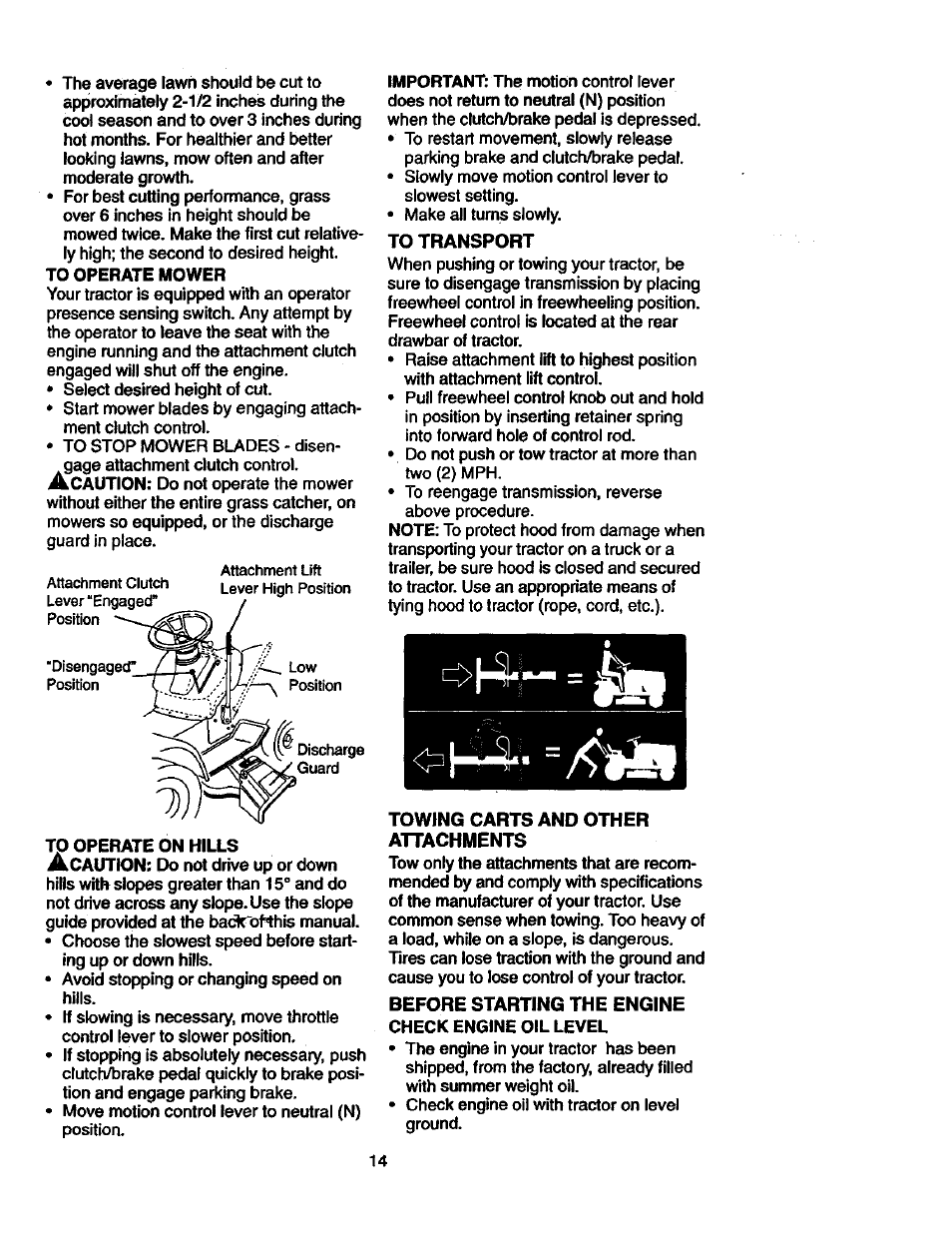 To transport, Towing carts and other attachments | Craftsman 917.271023 User Manual | Page 14 / 60