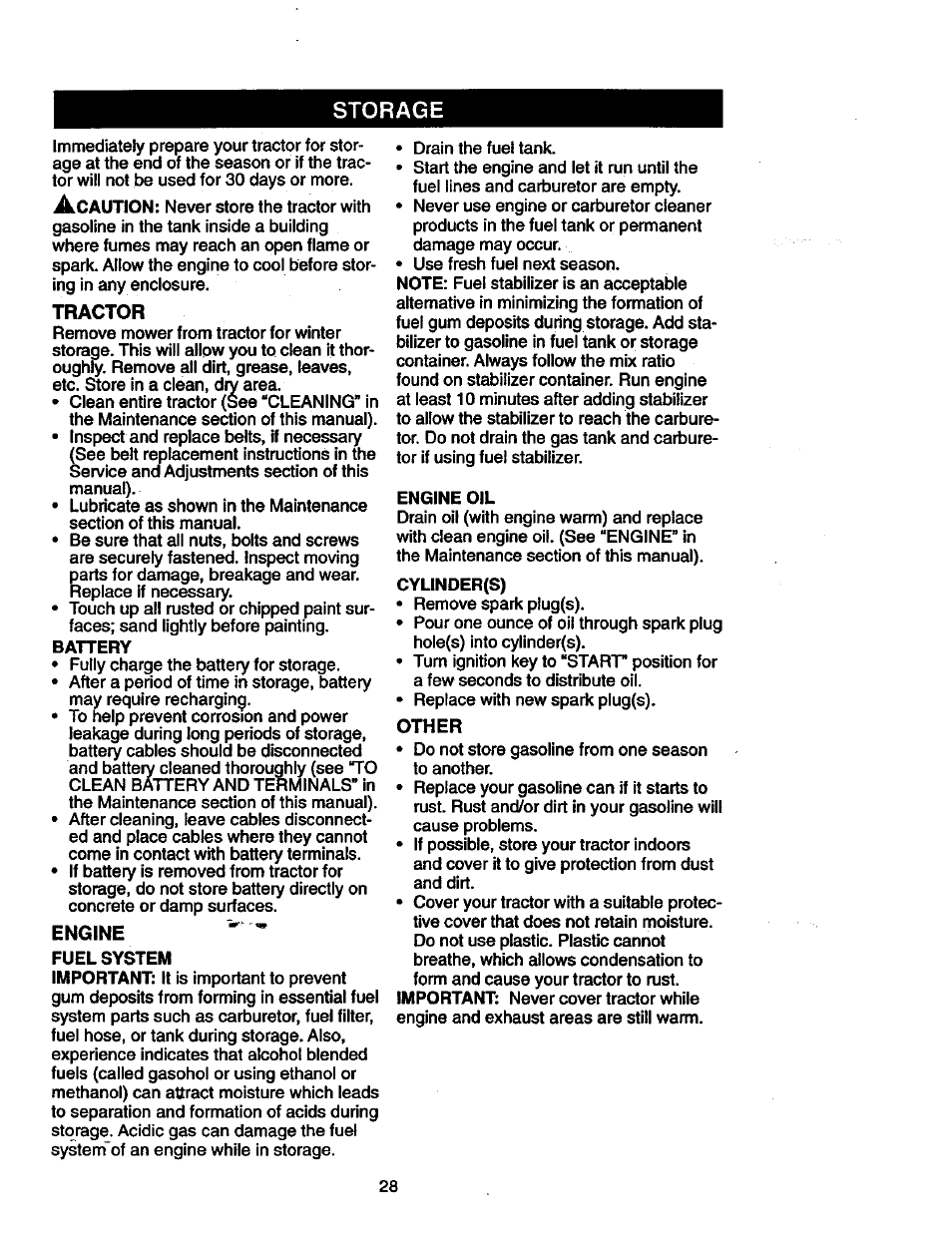 Storage, Tractor, Engine | Other | Craftsman 917.271023 User Manual | Page 28 / 60