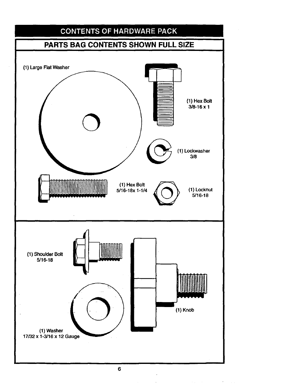 Parts bag contents shown full size | Craftsman 917.271023 User Manual | Page 6 / 60
