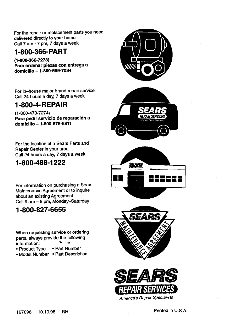 800-366-part, 800-4-repair, Repair services | Craftsman 917.271023 User Manual | Page 60 / 60