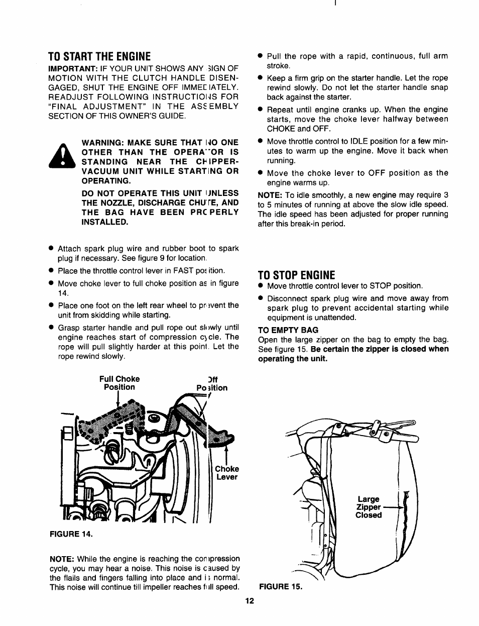 To start the engine, To stop engine | Craftsman 247.799620 User Manual | Page 12 / 52