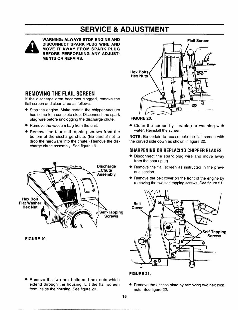 Service & adjustment, Removing the flail screen | Craftsman 247.799620 User Manual | Page 15 / 52