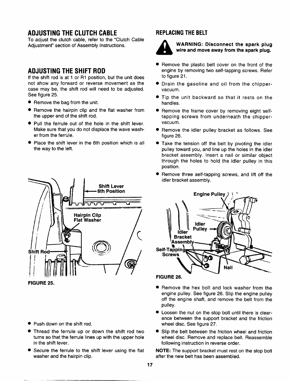 Adjusting the clutch cable, Adjusting the shift rod | Craftsman 247.799620 User Manual | Page 17 / 52