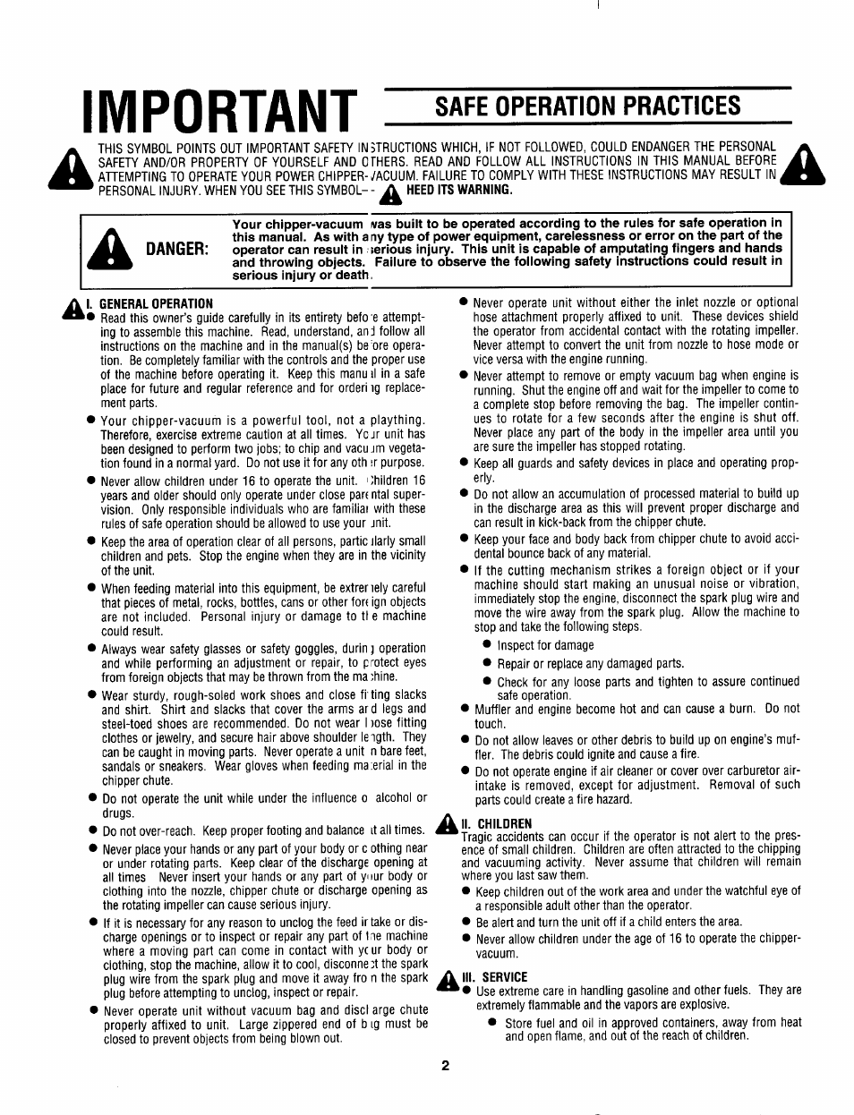 Important, Safe operation practices | Craftsman 247.799620 User Manual | Page 2 / 52