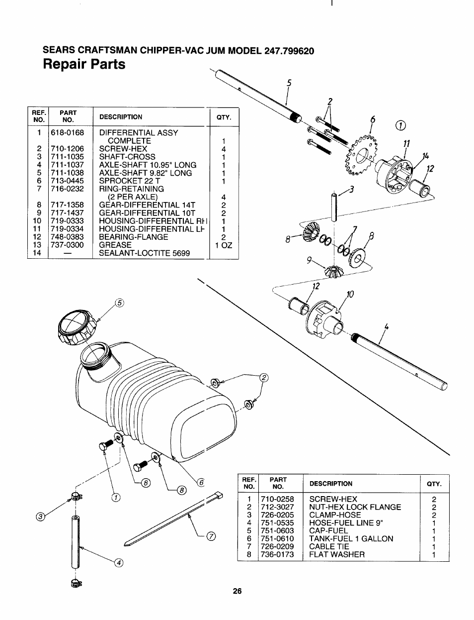 Repair parts | Craftsman 247.799620 User Manual | Page 26 / 52