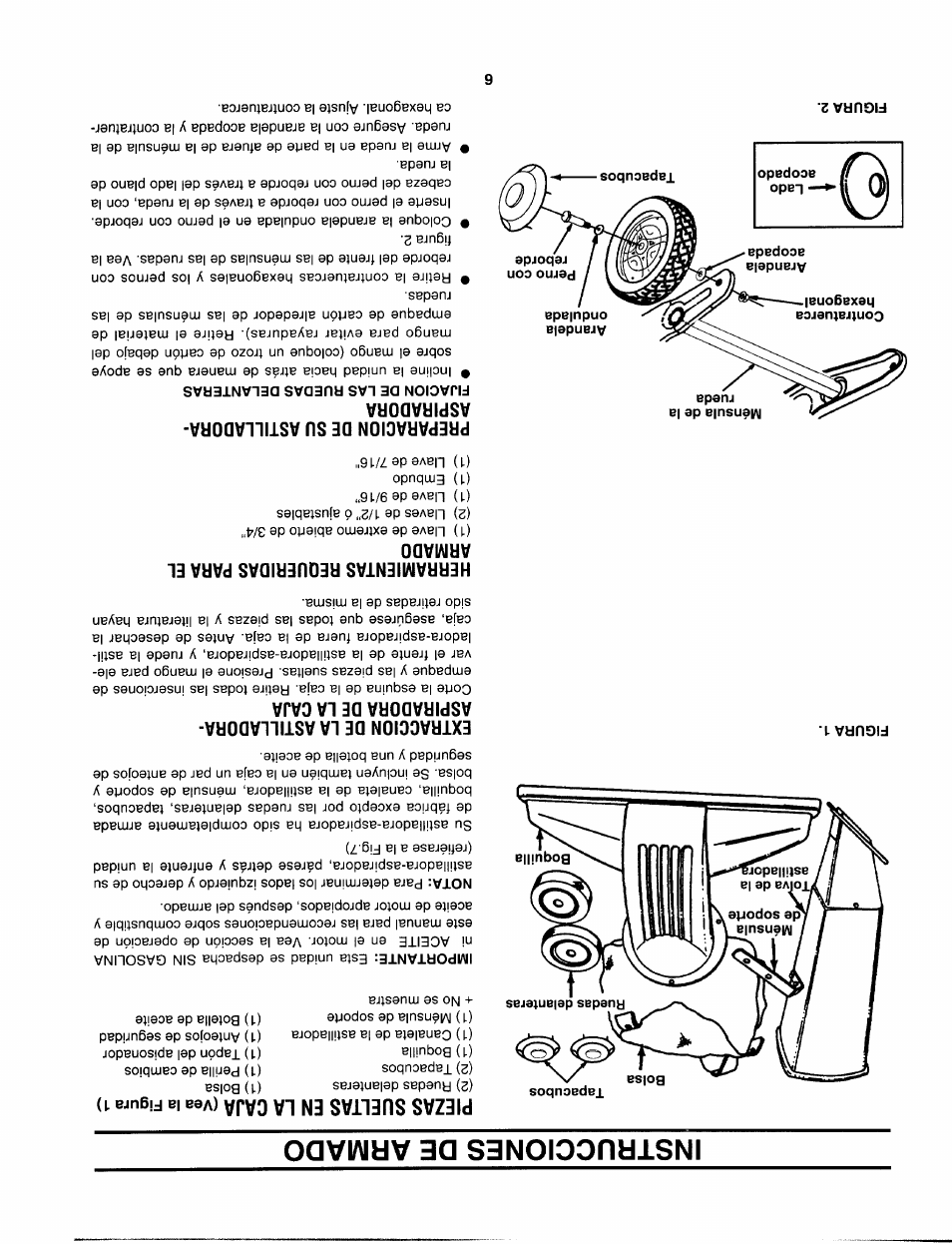 Instrucciones de armado, Piezas sueltas en la caja (vea la figura 1), Piezas sueltas en la caja | Craftsman 247.799620 User Manual | Page 47 / 52