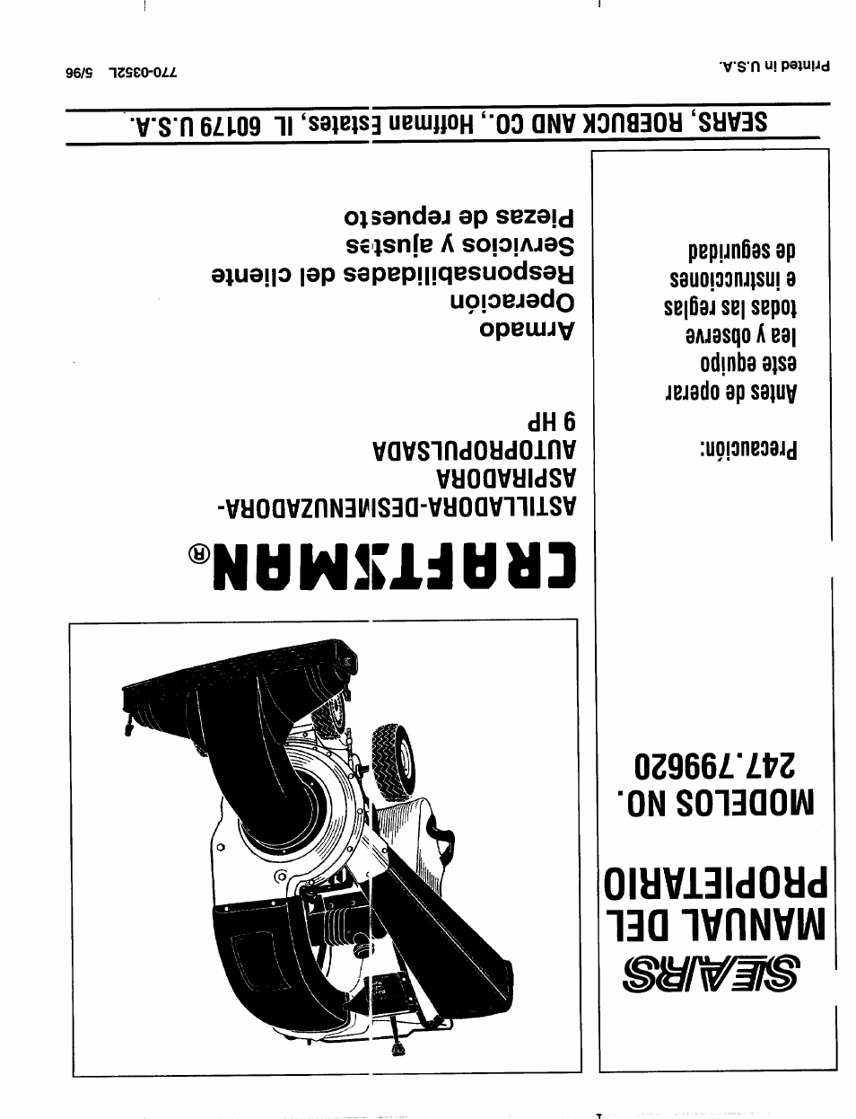 Manual del propietario, Crrftsmrn | Craftsman 247.799620 User Manual | Page 52 / 52