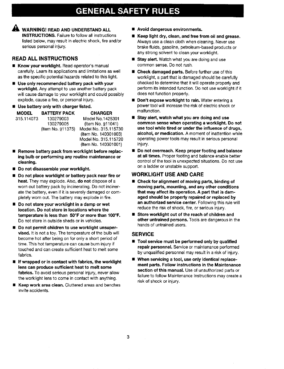 General safety rules | Craftsman 315.114073 User Manual | Page 3 / 15