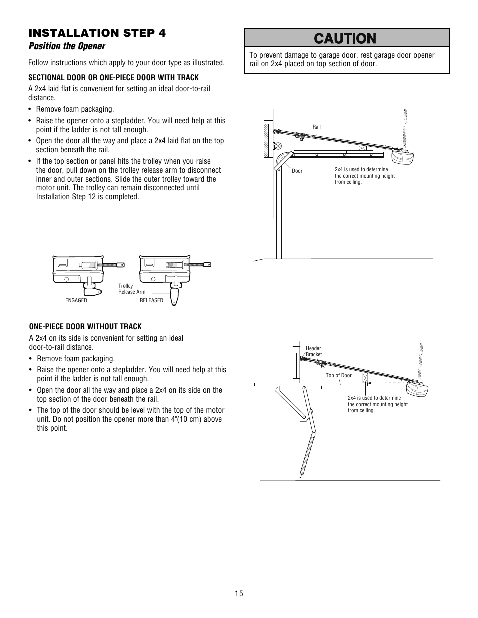 Position the opener, Installation step 4 | Craftsman 139.53915D User Manual | Page 15 / 76