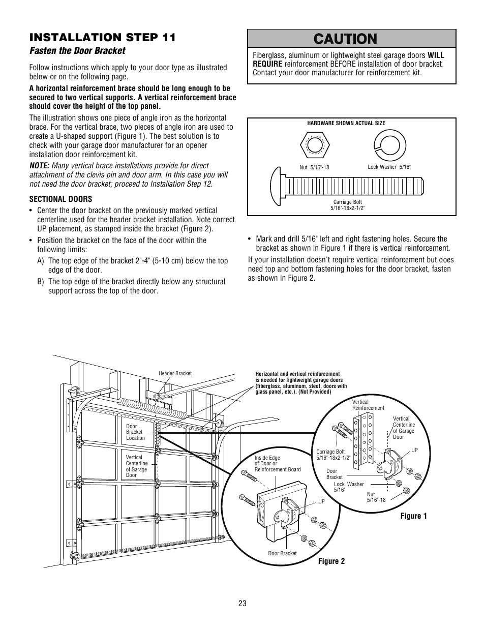 Fasten the door bracket, Installation step 11 | Craftsman 139.53915D User Manual | Page 23 / 76