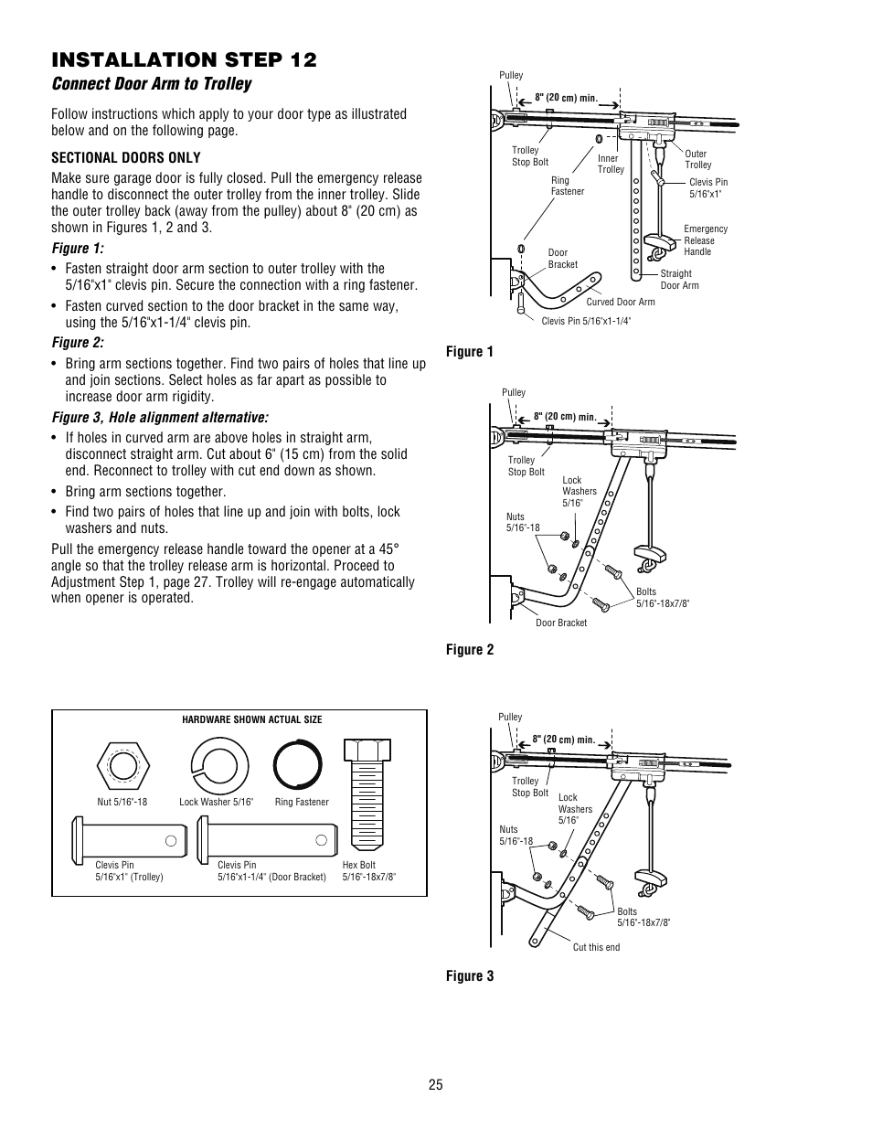 Connect door arm to trolley, Installation step 12 | Craftsman 139.53915D User Manual | Page 25 / 76