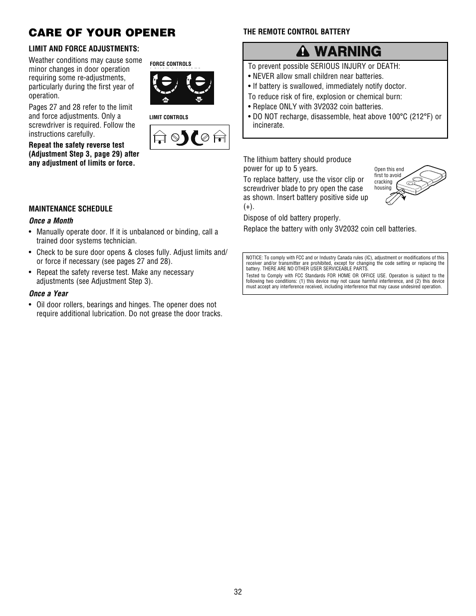 Care of your opener | Craftsman 139.53915D User Manual | Page 32 / 76