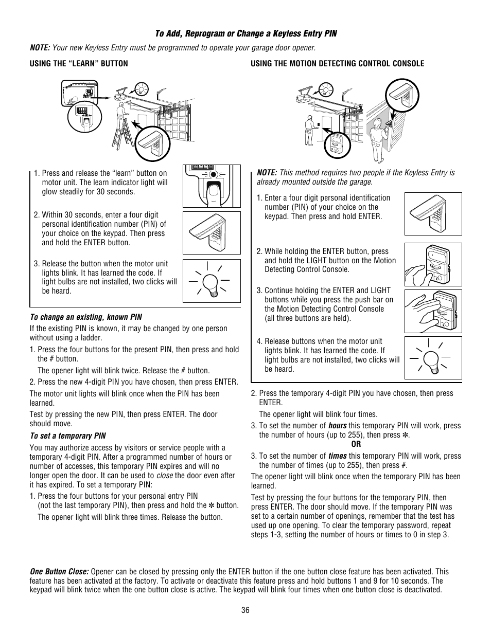 To add, reprogram or change a keyless entry pin | Craftsman 139.53915D User Manual | Page 36 / 76