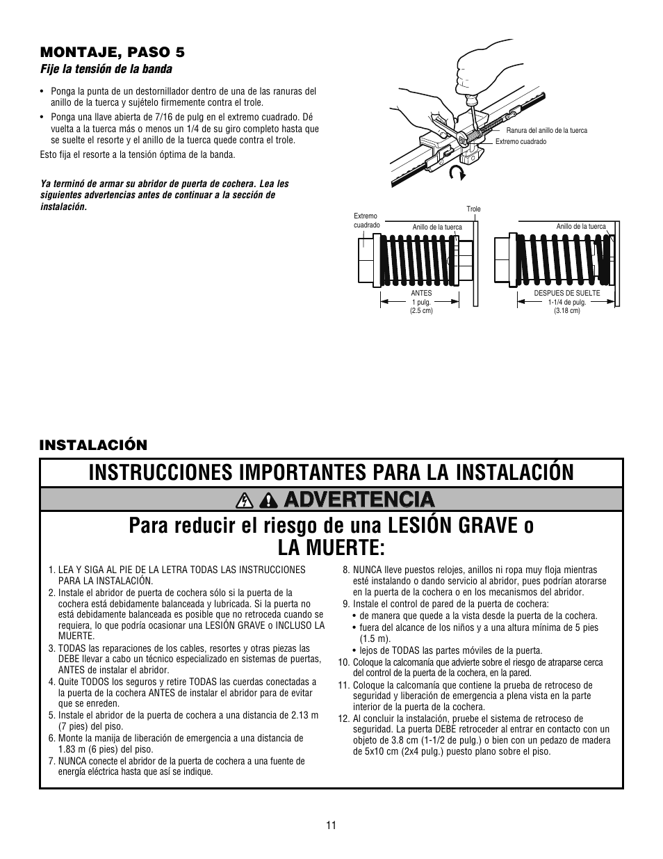 Instrucciones importantes para la instalación, Montaje, paso 5, Instalación | Craftsman 139.53915D User Manual | Page 49 / 76