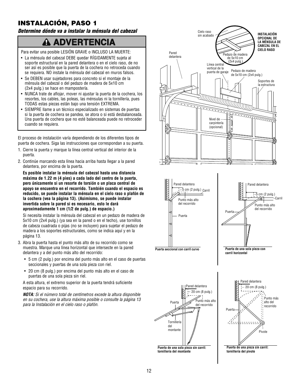 Tia advertencia advertencia, Instalación, paso 1 | Craftsman 139.53915D User Manual | Page 50 / 76