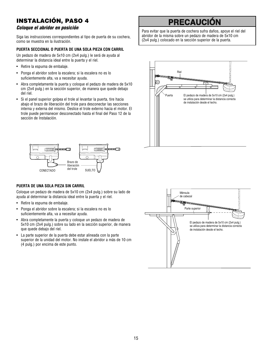 Precaución, Instalación, paso 4 | Craftsman 139.53915D User Manual | Page 53 / 76