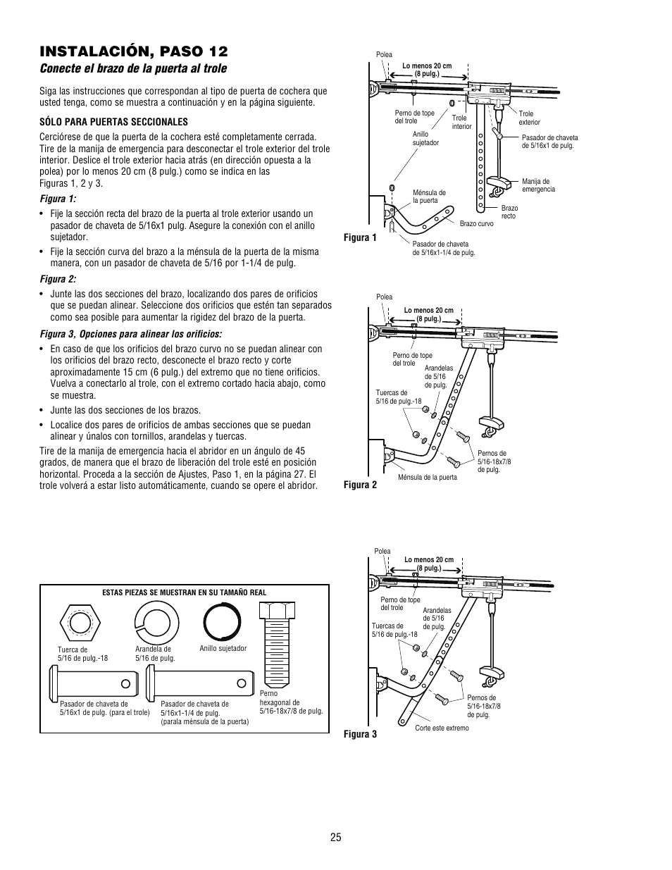 Instalación, paso 12, Conecte el brazo de la puerta al trole | Craftsman 139.53915D User Manual | Page 63 / 76