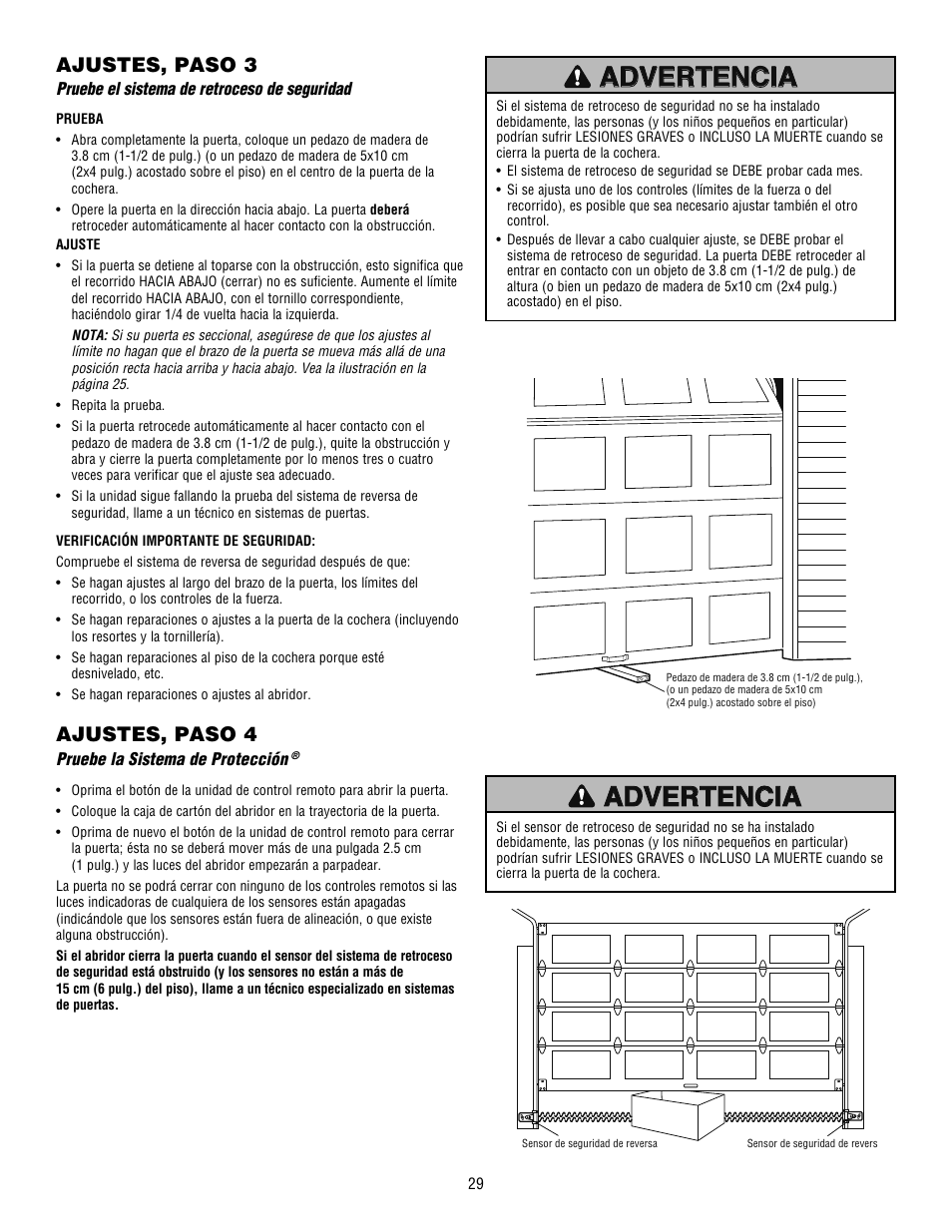 Advertencia, Ajustes, paso 3, Ajustes, paso 4 | Craftsman 139.53915D User Manual | Page 67 / 76