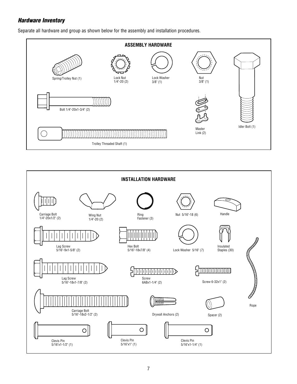 Hardware inventory | Craftsman 139.53915D User Manual | Page 7 / 76