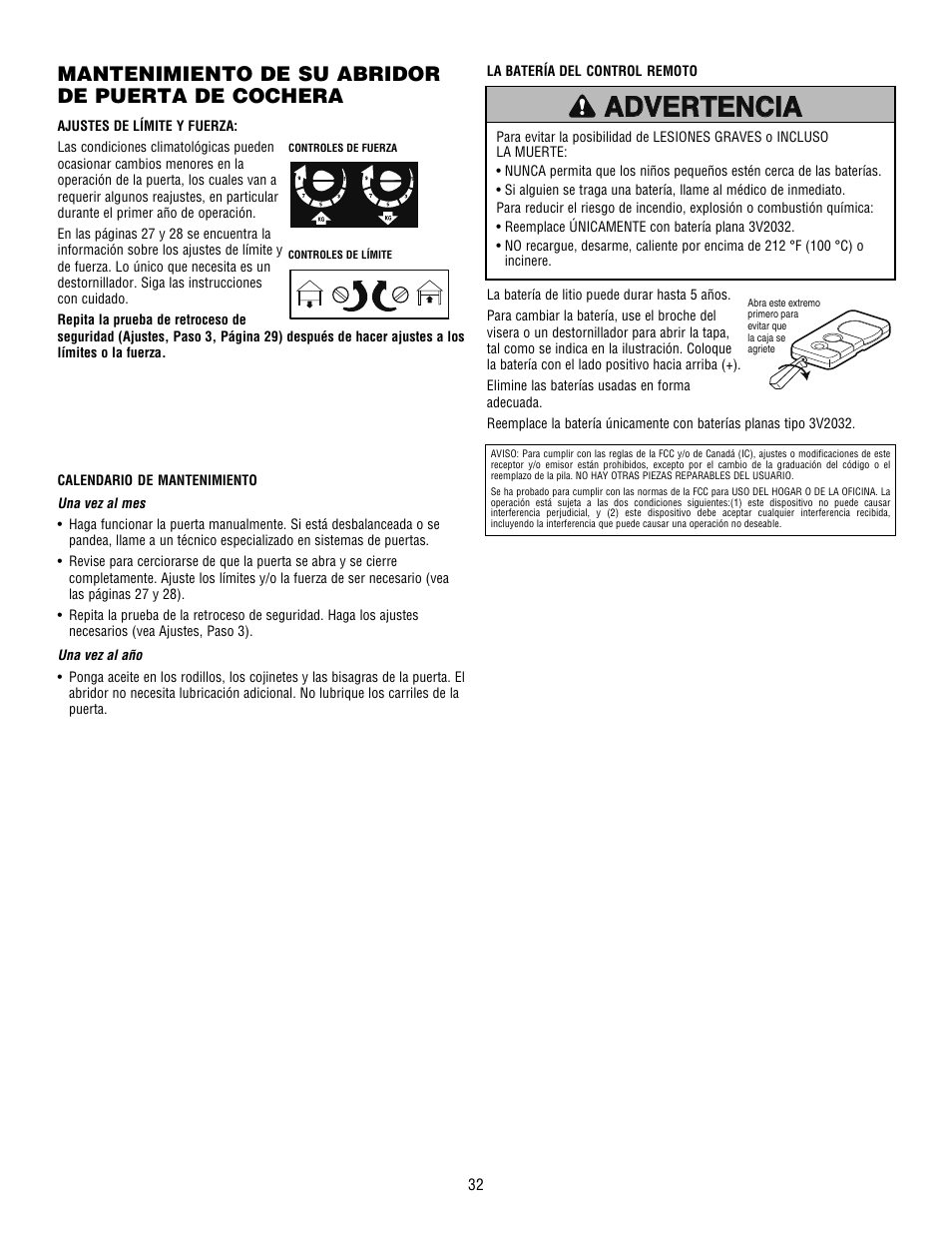 Advertencia, Mantenimiento de su abridor de puerta de cochera | Craftsman 139.53915D User Manual | Page 70 / 76