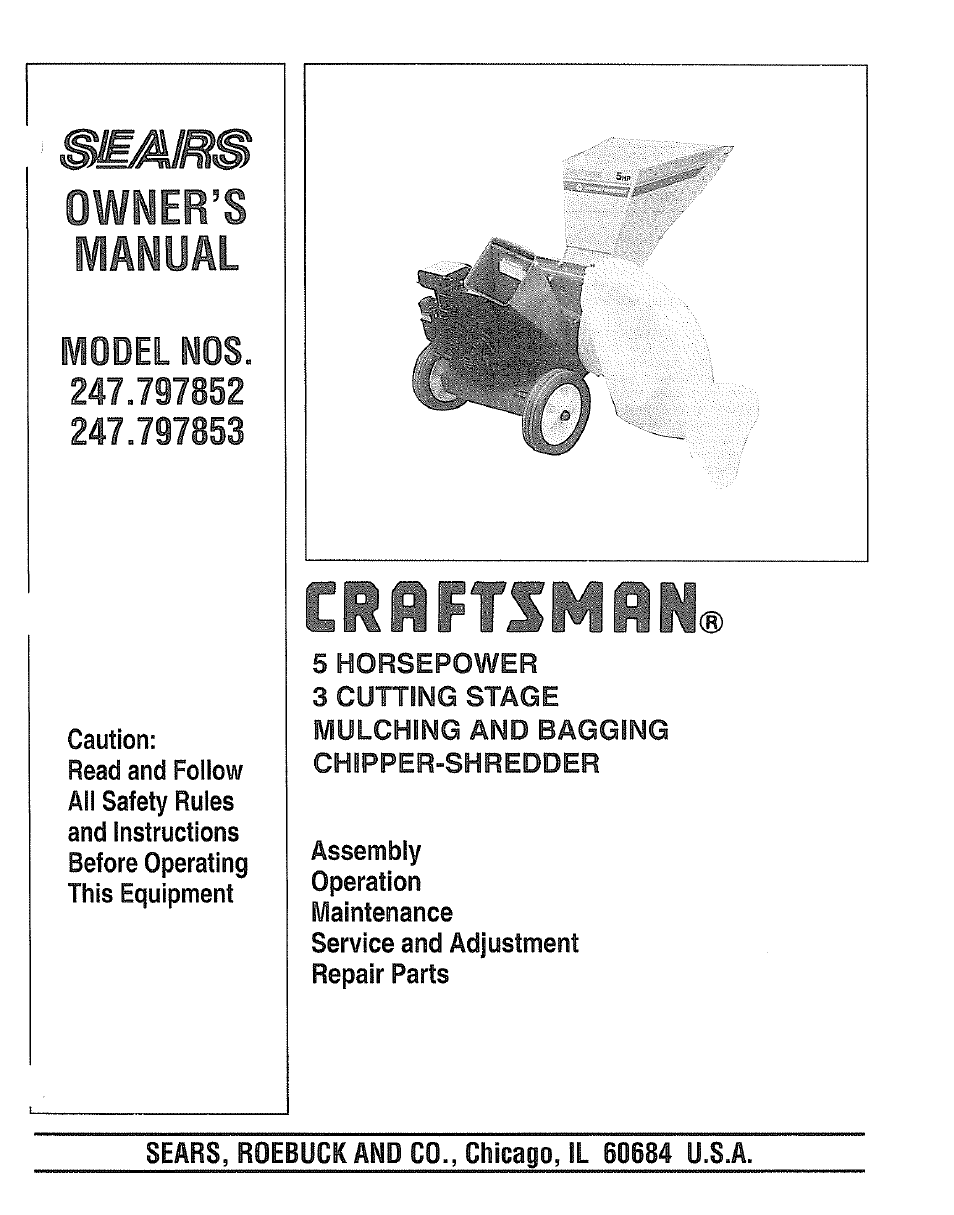 Craftsman 247.797852 User Manual | 24 pages