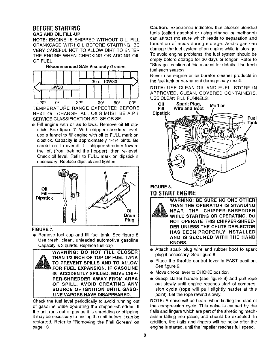 Before starting, To start engine | Craftsman 247.797852 User Manual | Page 8 / 24