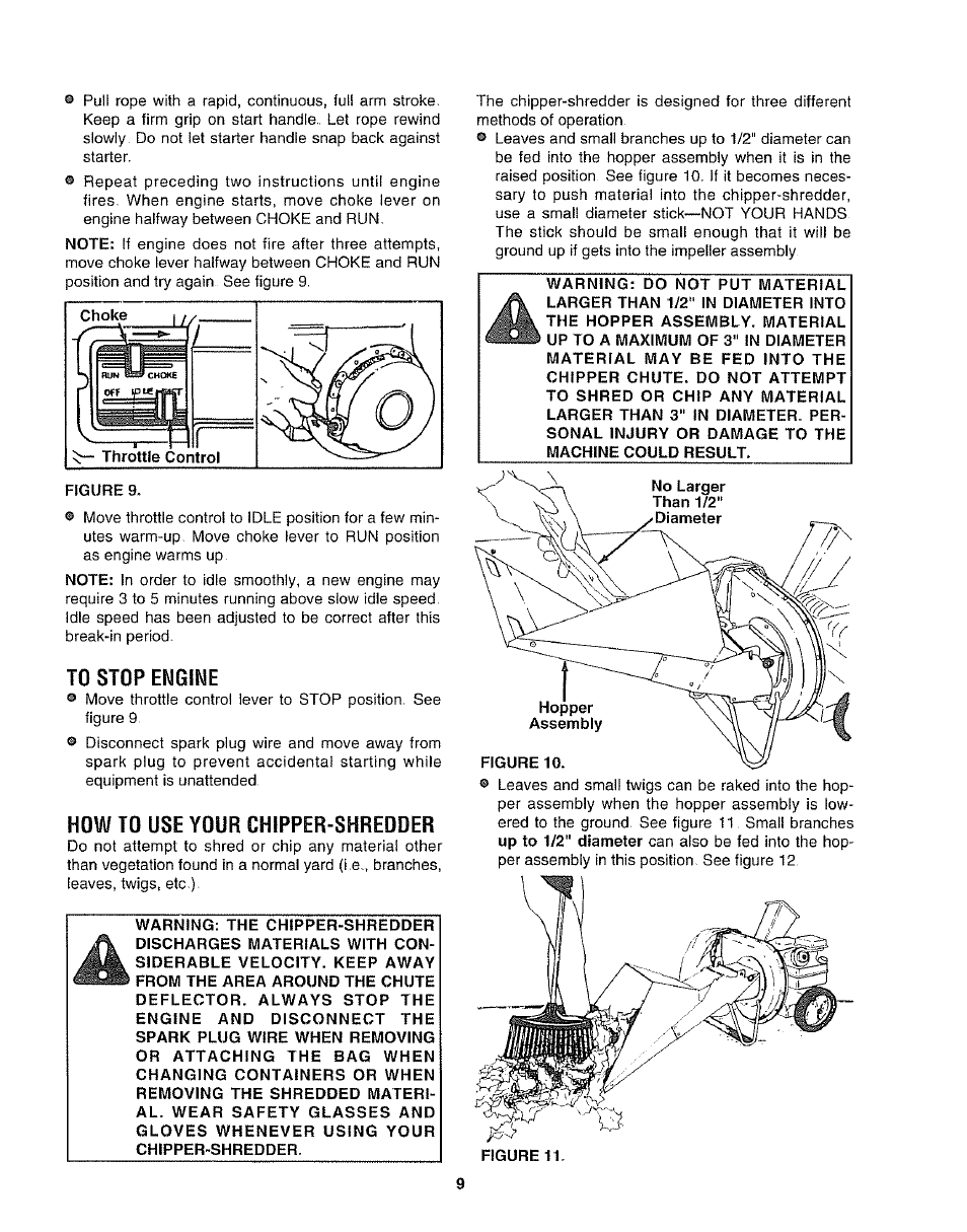 To stop engine, How to use your chipper-shredder | Craftsman 247.797852 User Manual | Page 9 / 24