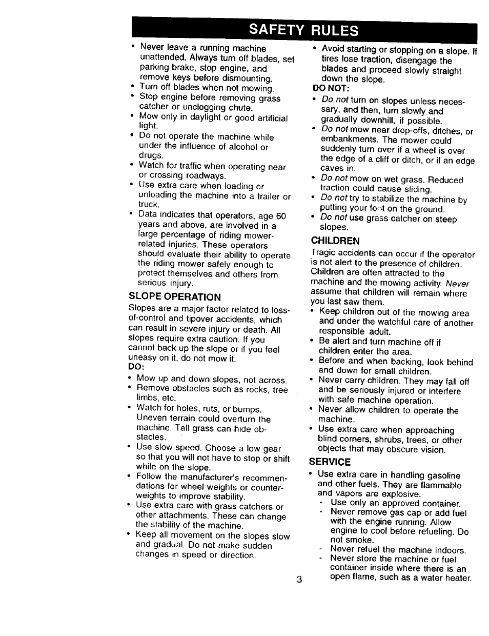 Safety rules, Slope operation, Children | Service | Craftsman 917.273322 User Manual | Page 3 / 64