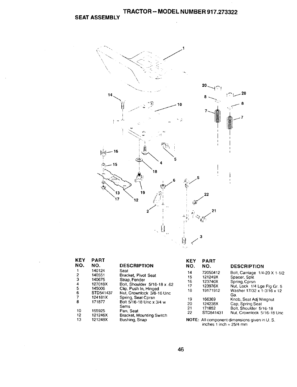 Seat assembly, \y 20, Il' it | Craftsman 917.273322 User Manual | Page 46 / 64