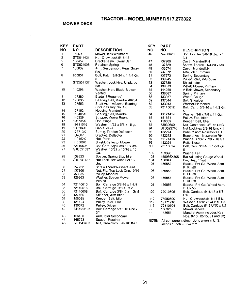 Mower deck | Craftsman 917.273322 User Manual | Page 51 / 64