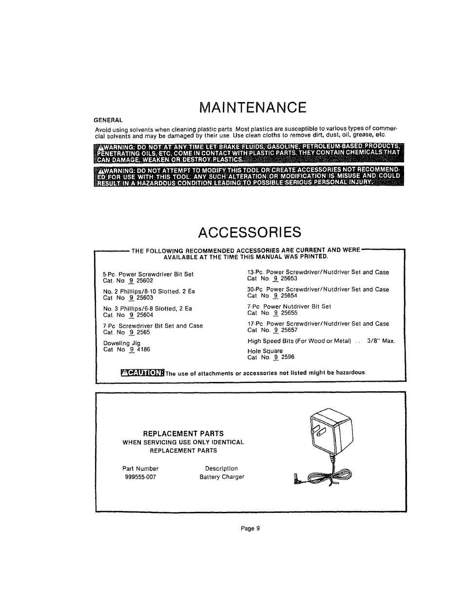 Maintenance, Accessories | Craftsman 315.111450 User Manual | Page 9 / 12