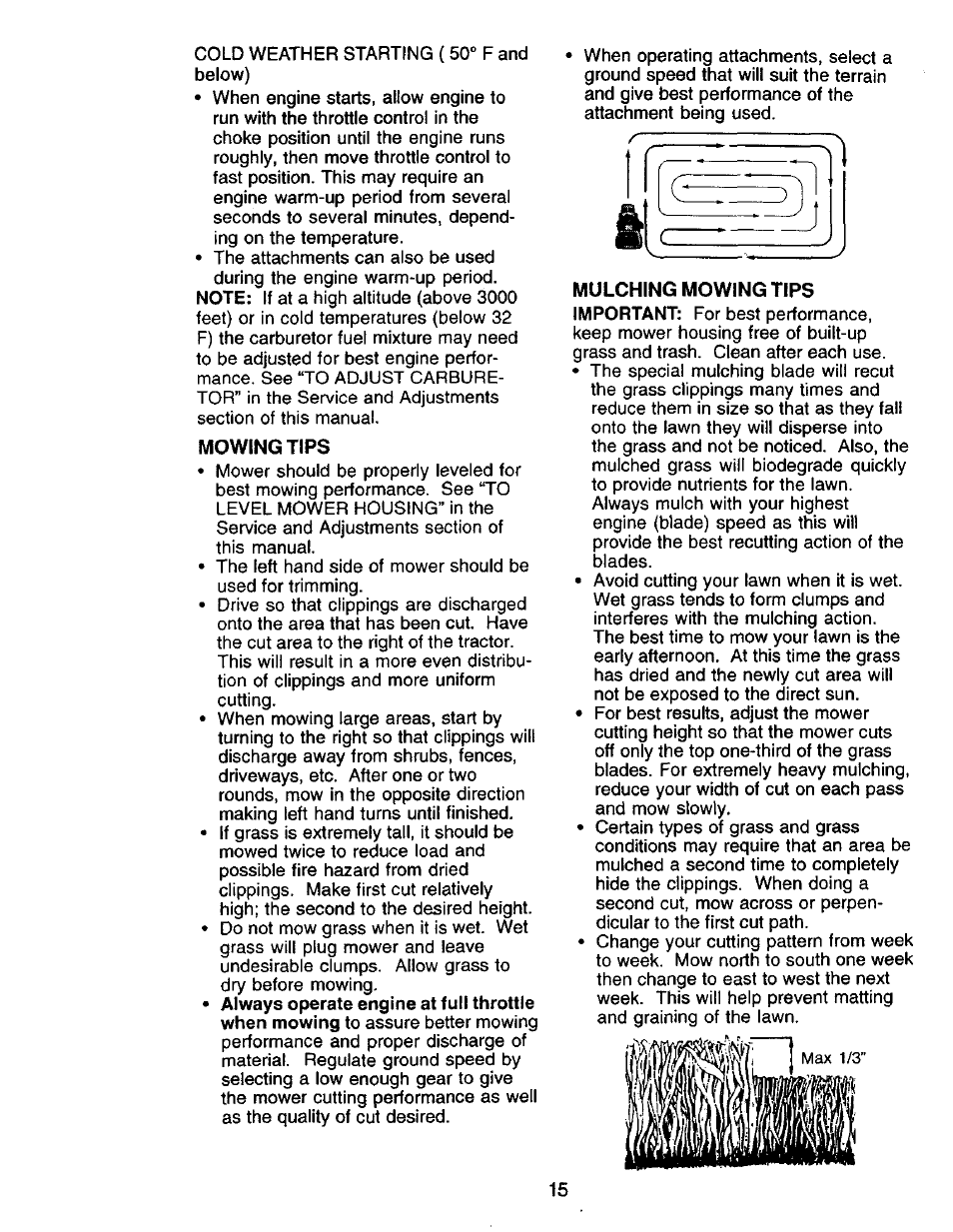 Mowing tips, Mulching mowing tips | Craftsman 917.270732 User Manual | Page 15 / 60