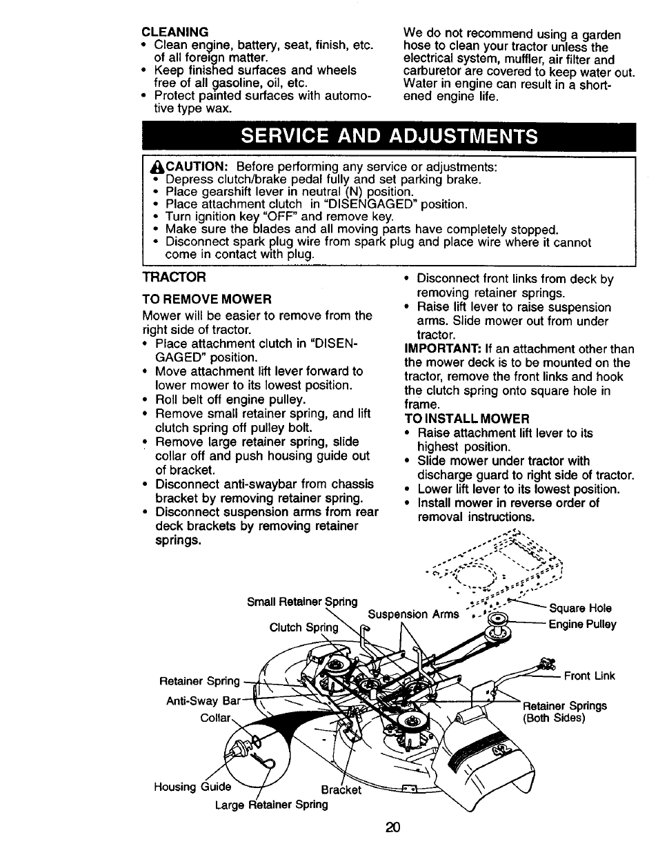 Service and adjustments, Tractor | Craftsman 917.270732 User Manual | Page 20 / 60