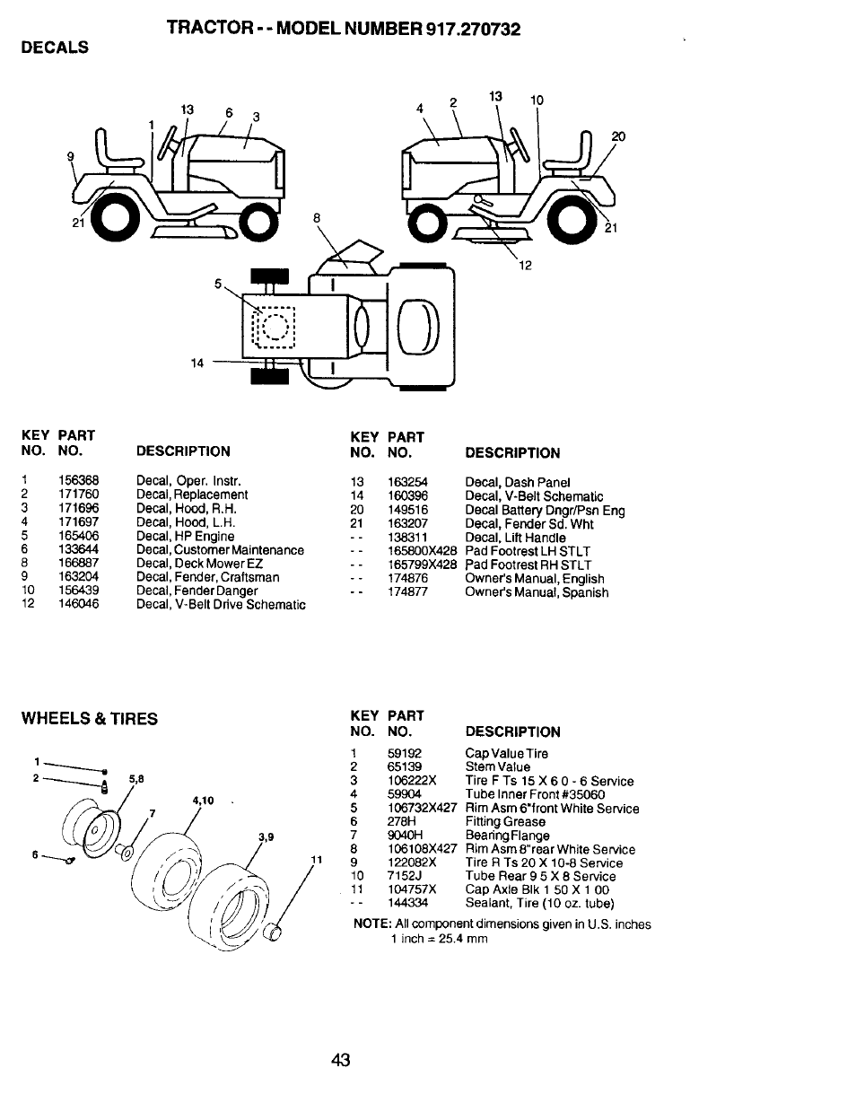 Decals, Wheels & tires | Craftsman 917.270732 User Manual | Page 43 / 60