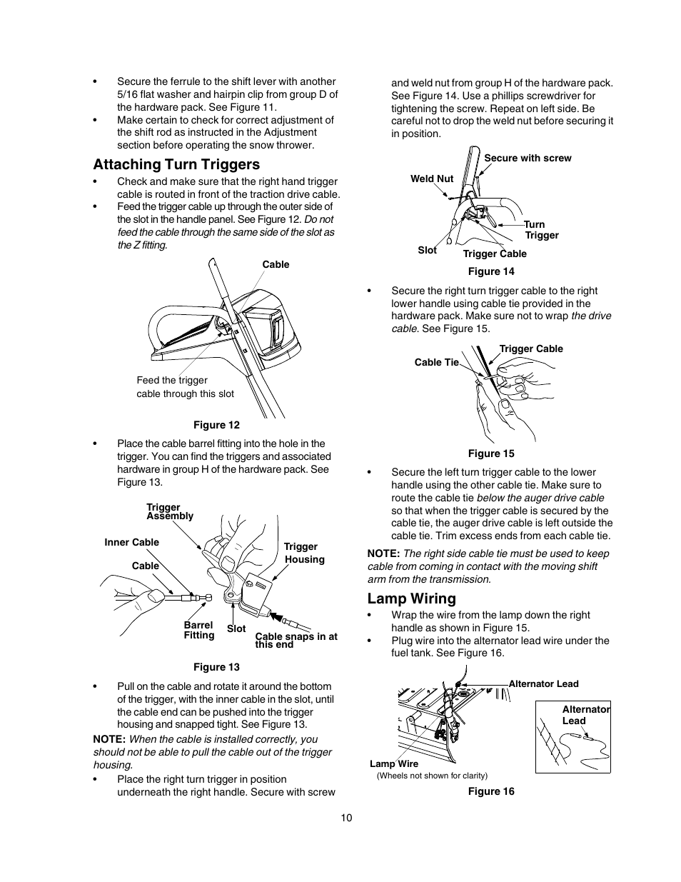 Attaching turn triggers, Lamp wiring | Craftsman 247.88854 User Manual | Page 10 / 64