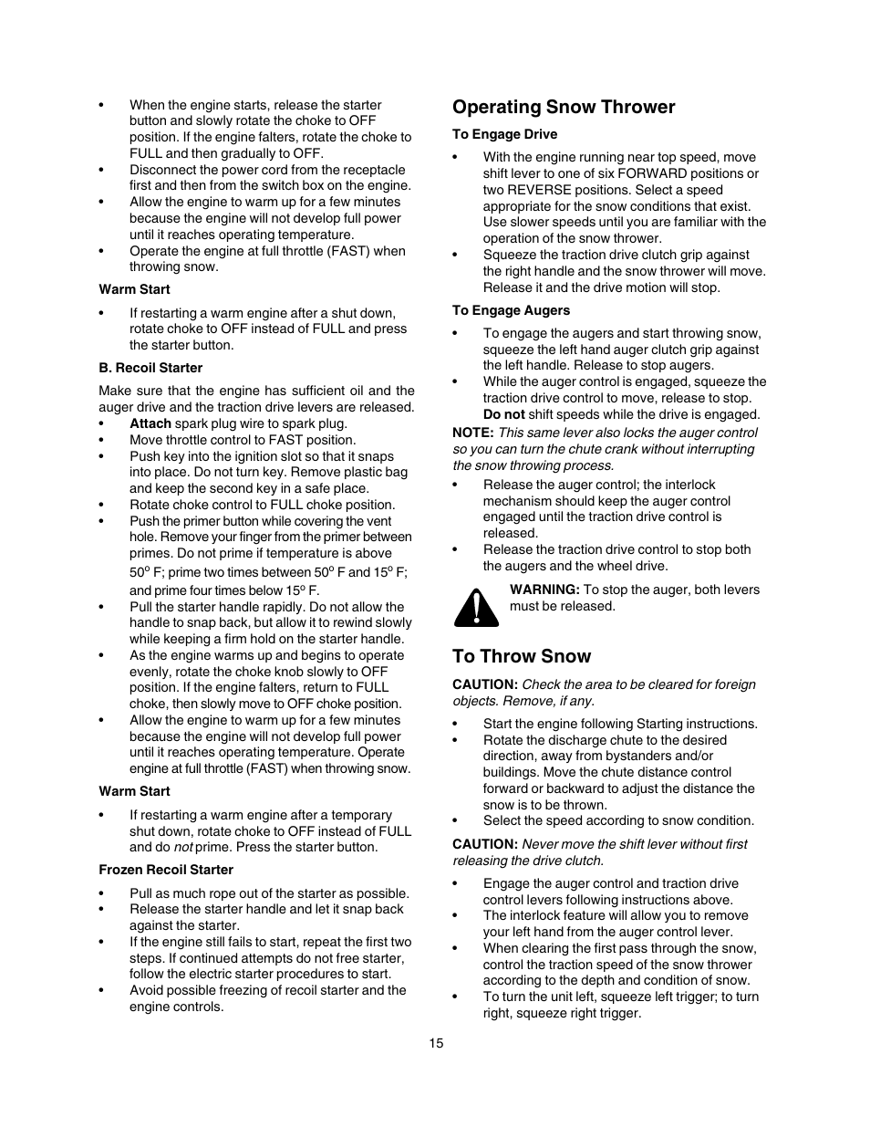 Operating snow thrower | Craftsman 247.88854 User Manual | Page 15 / 64