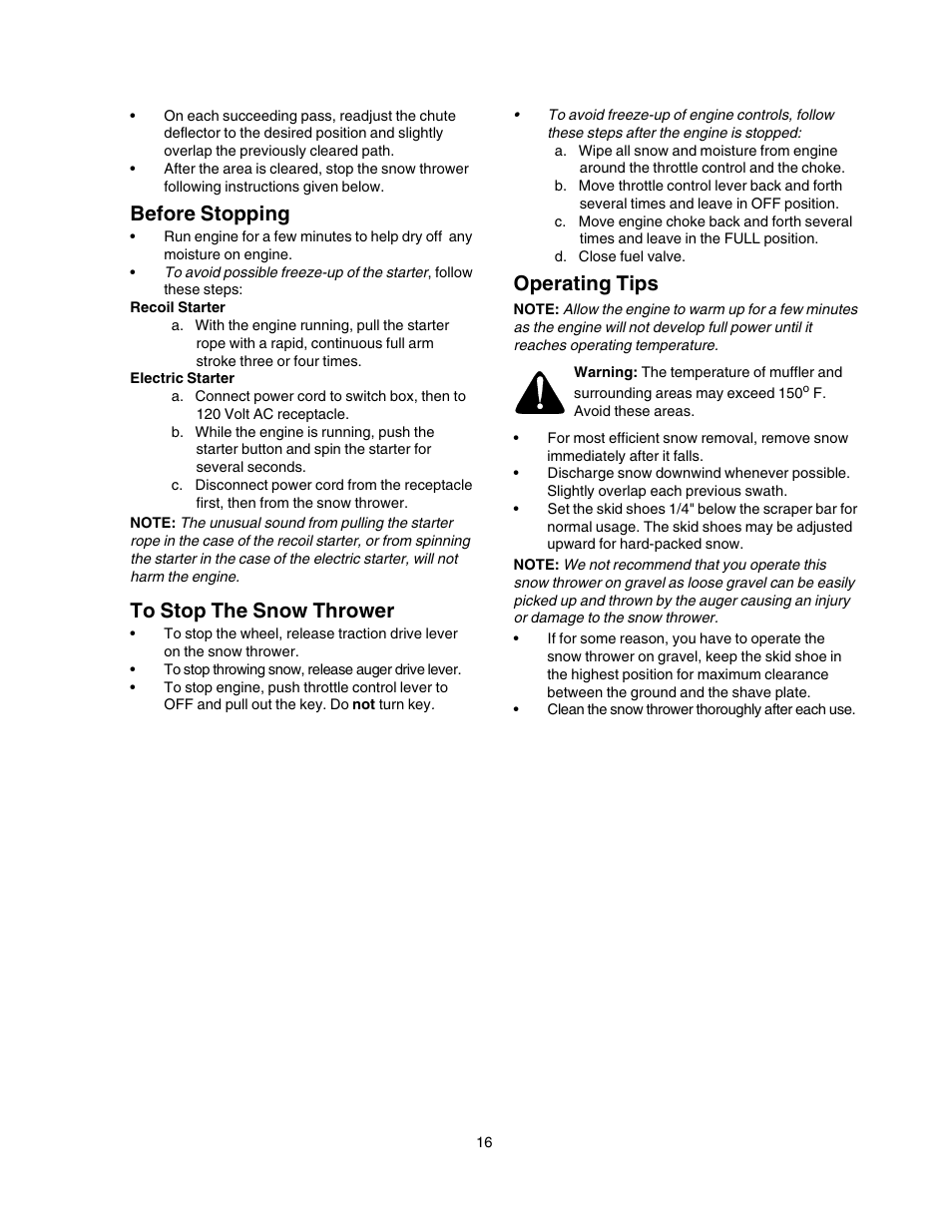 Before stopping, Operating tips | Craftsman 247.88854 User Manual | Page 16 / 64