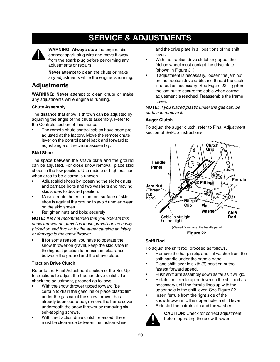 Service & adjustments, Adjustments | Craftsman 247.88854 User Manual | Page 20 / 64