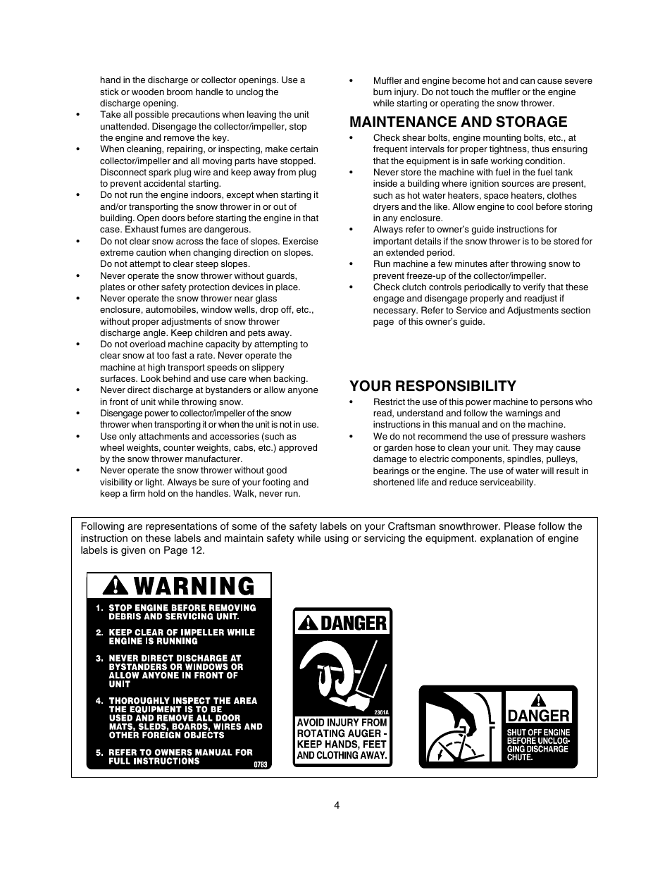 Maintenance and storage, Your responsibility | Craftsman 247.88854 User Manual | Page 4 / 64