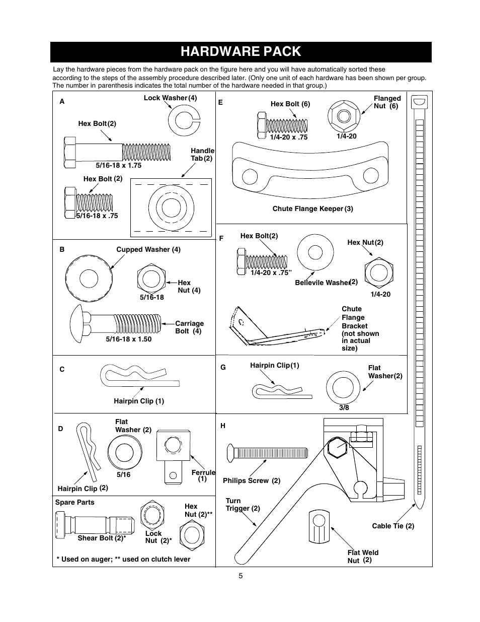 Hardware pack | Craftsman 247.88854 User Manual | Page 5 / 64