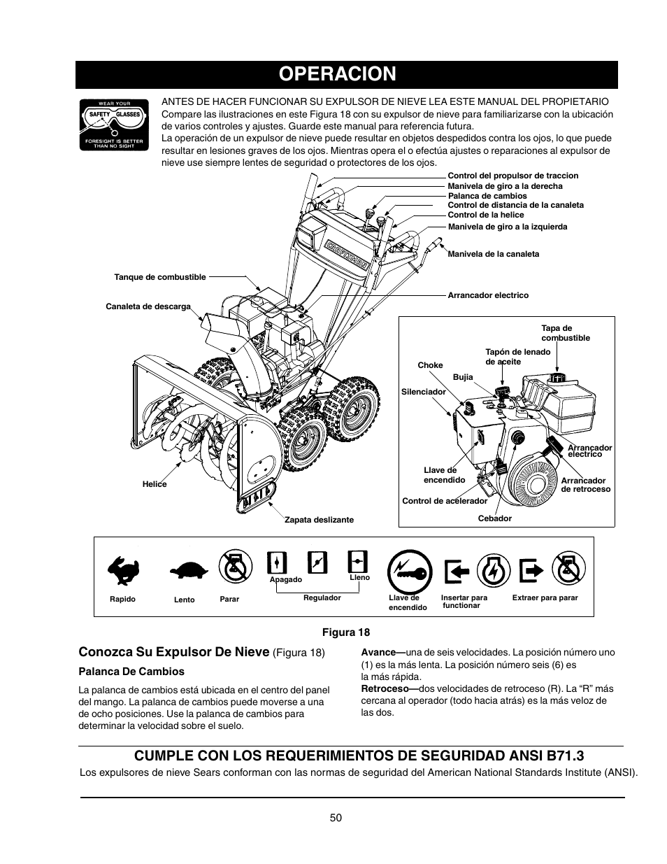 Operacion, Conozca su expulsor de nieve | Craftsman 247.88854 User Manual | Page 50 / 64