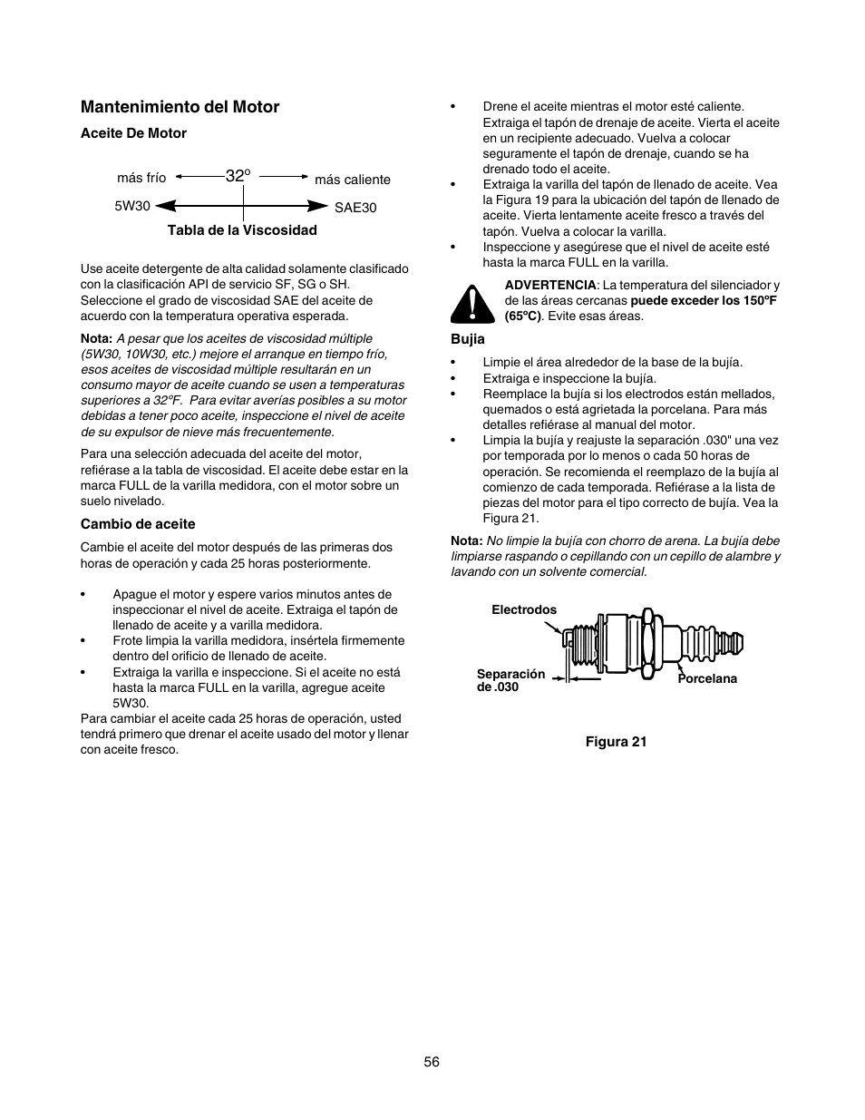 Mantenimiento del motor | Craftsman 247.88854 User Manual | Page 56 / 64