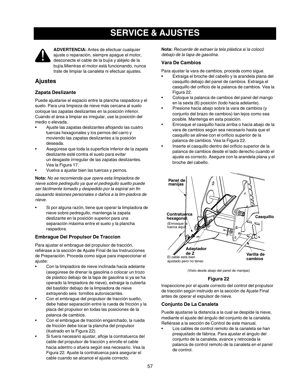 Service & ajustes, Ajustes | Craftsman 247.88854 User Manual | Page 57 / 64