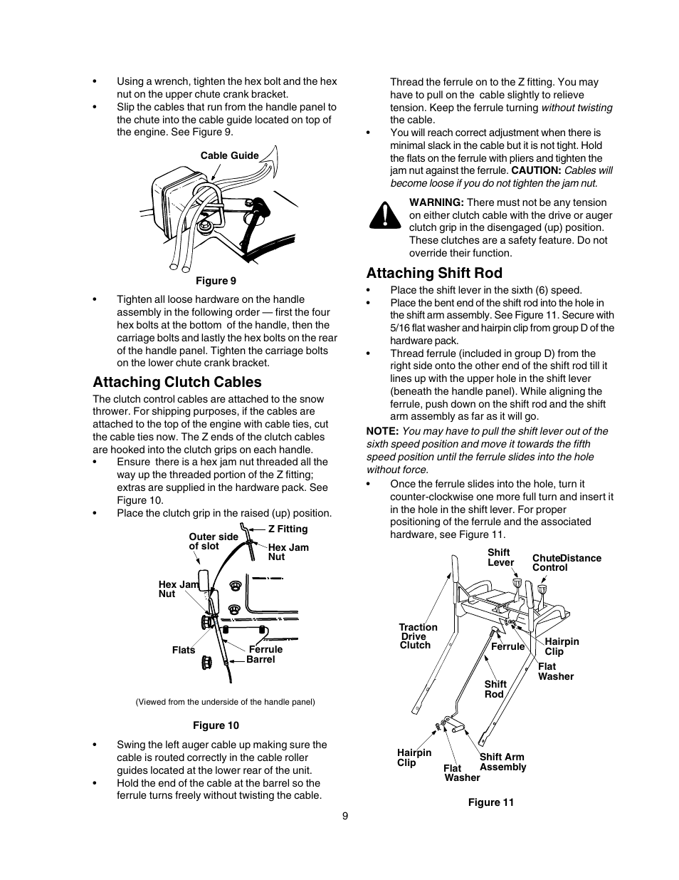 Attaching clutch cables, Attaching shift rod | Craftsman 247.88854 User Manual | Page 9 / 64