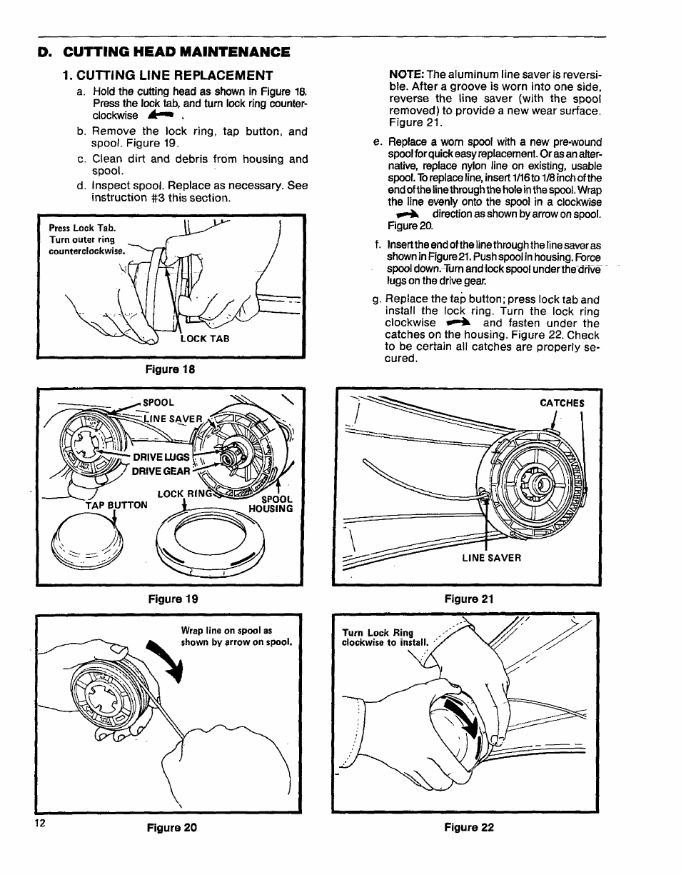 Cutting line replacement | Craftsman 358.796131- User Manual | Page 12 / 28