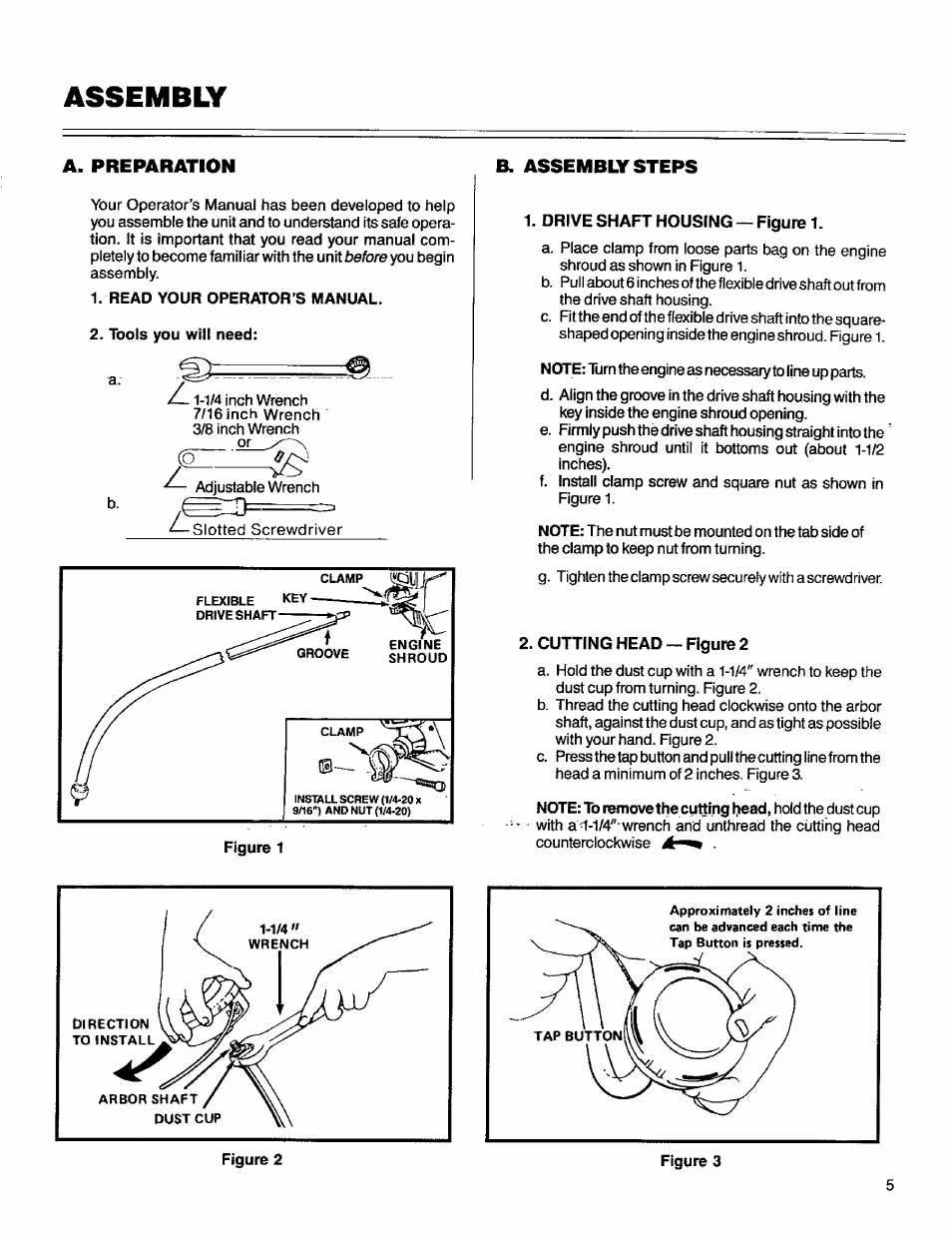 Assembly, A. preparation, B. assembly steps | Craftsman 358.796131- User Manual | Page 5 / 28